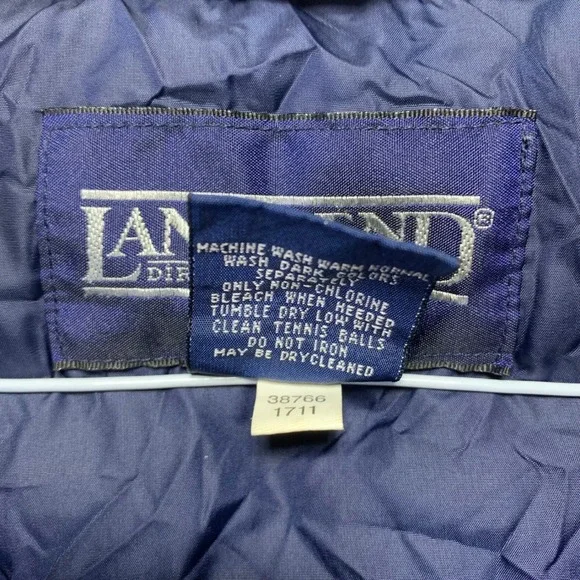 Vintage Lands End Puffer Vest Jacket Mens Large Navy Blue Goose Down Zip Up 90s - Picture 5 of 11